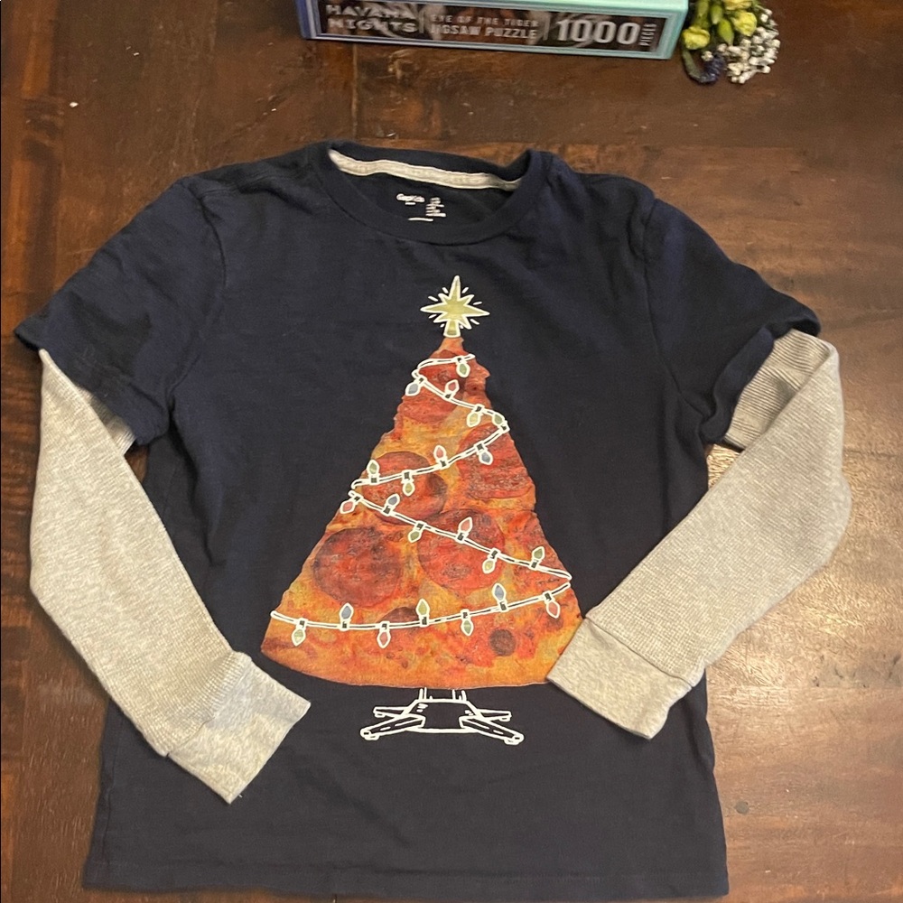 Gap kids Layered-Look pizza Christmas tree long sleeve t